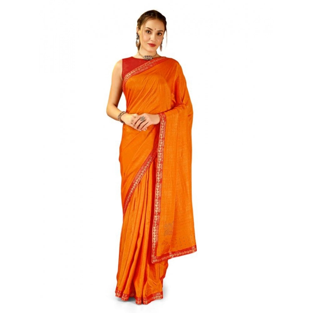 Shopper Beast Women's Vichitra Swiroshki Butta Saree With Unstitched Blouse (Yellow, 5-6 Mtrs)