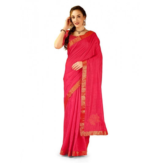 Shopper Beast Women's Vichitra Swiroshki Butta Saree With Unstitched Blouse (Pink, 5-6 Mtrs)