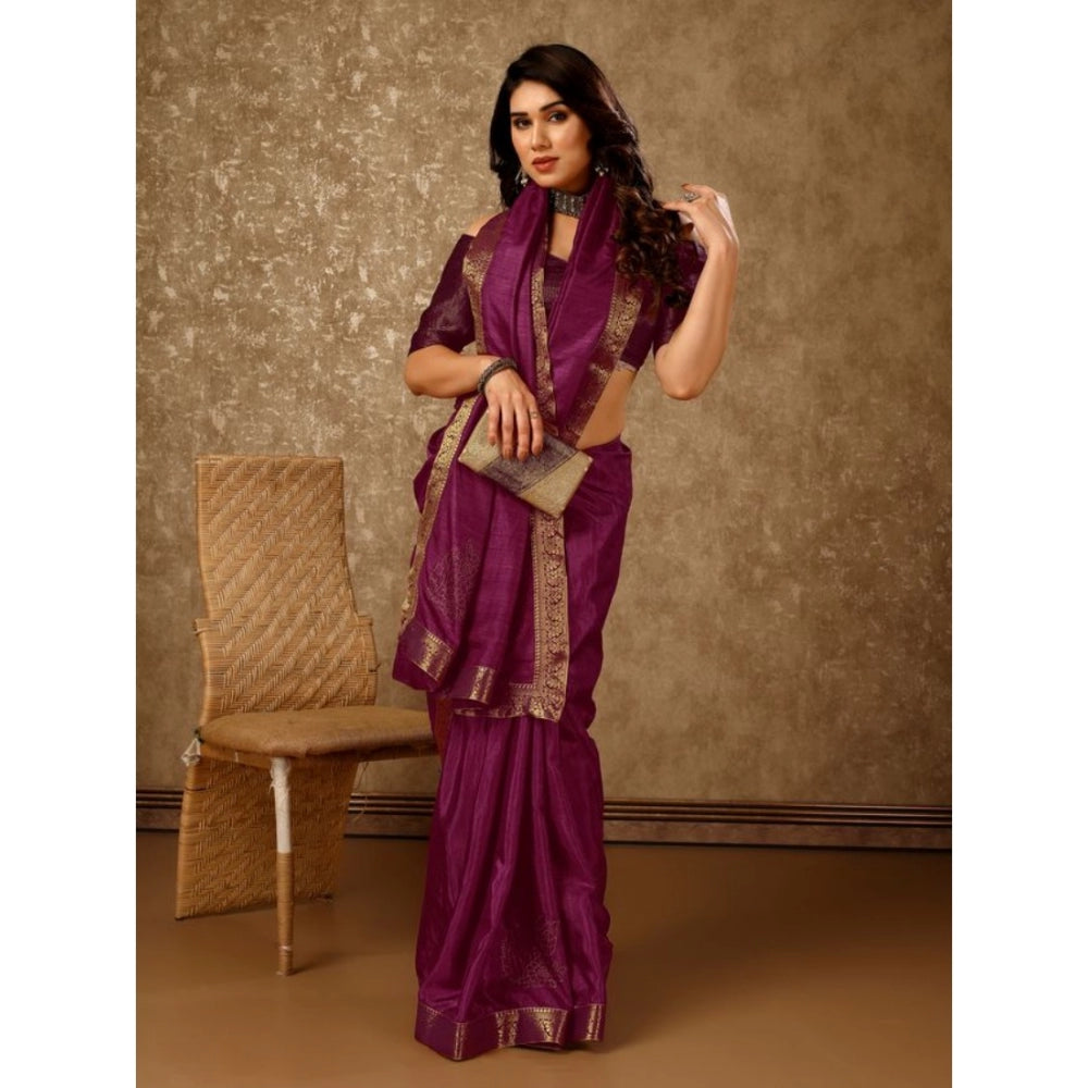 Shopper Beast Women's Vichitra Swiroshki Butta Saree With Unstitched Blouse (Wine, 5-6 Mtrs)