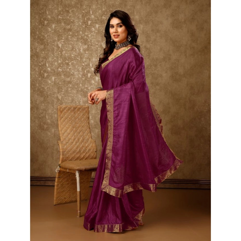 Shopper Beast Women's Vichitra Swiroshki Butta Saree With Unstitched Blouse (Wine, 5-6 Mtrs)