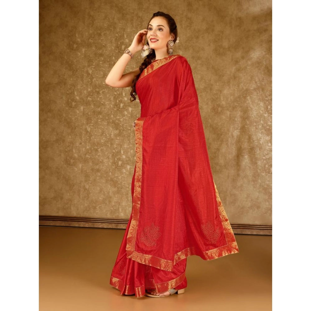 Shopper Beast Women's Vichitra Swiroshki Butta Saree With Unstitched Blouse (Red, 5-6 Mtrs)