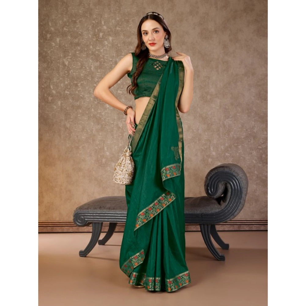 Shopper Beast Women's Vichitra Swiroshki Butta Saree With Unstitched Blouse (Green, 5-6 Mtrs)