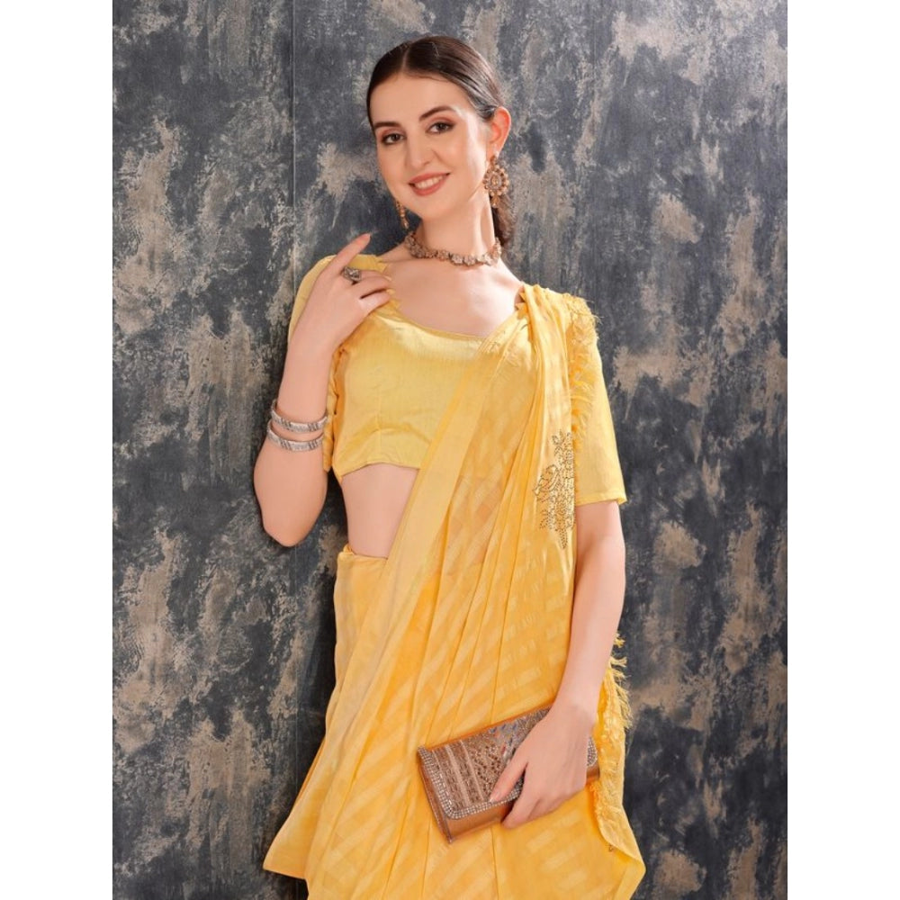 Shopper Beast Women's Chiffon Fabric Line Saree With Unstitched Blouse (Yellow, 5-6 Mtrs)