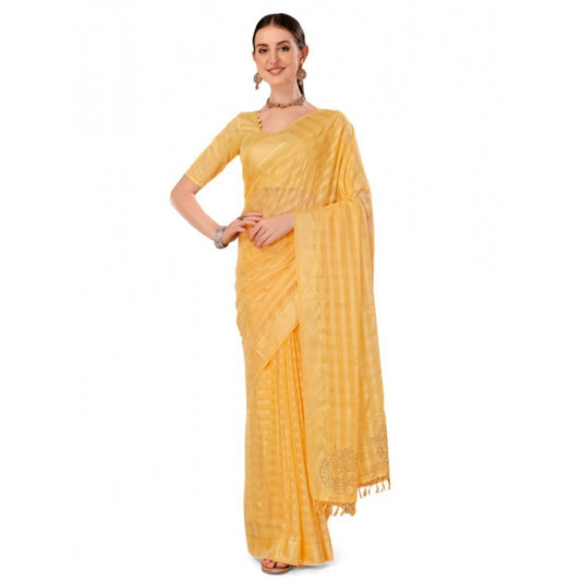 Shopper Beast Women's Chiffon Fabric Line Saree With Unstitched Blouse (Yellow, 5-6 Mtrs)