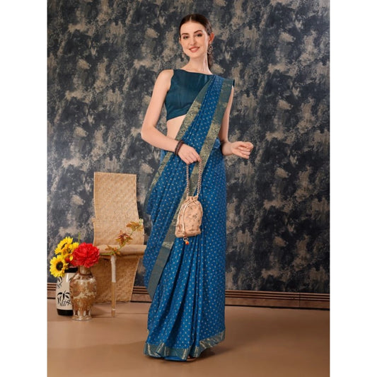 Shopper Beast Women's Vichitra Bandhani Saree With Unstitched Blouse (Blue, 5-6 Mtrs)