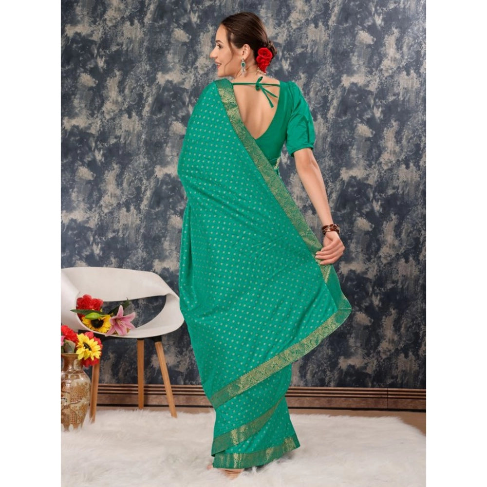 Shopper Beast Women's Vichitra Bandhani Saree With Unstitched Blouse (Rama Green, 5-6 Mtrs)