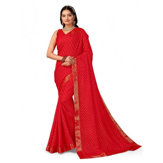 Shopper Beast Women's Vichitra Bandhani Saree With Unstitched Blouse (Red, 5-6 Mtrs)