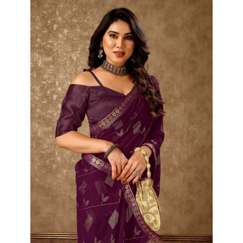 Shopper Beast Women's Zomto Patta Chiffon Saree With Unstitched Blouse (Wine, 5-6 Mtrs)