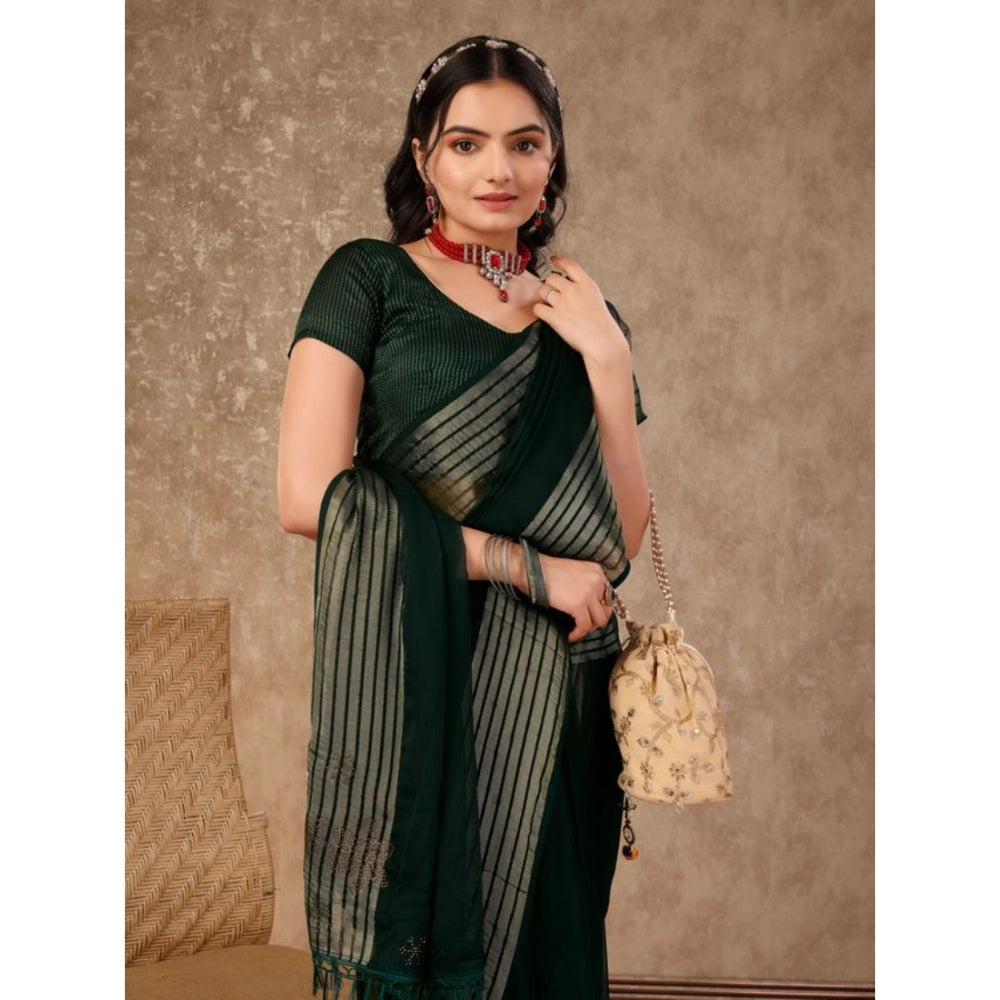 Shopper Beast Women's Chiffon Fabric Plain Saree With Unstitched Blouse (Green, 5-6 Mtrs)