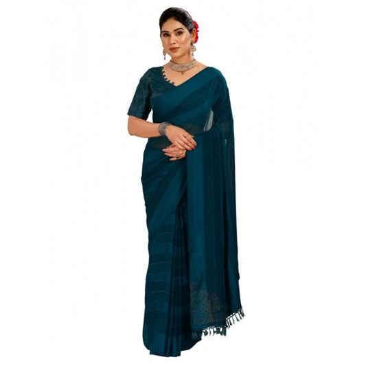 Shopper Beast Women's Chiffon Fabric Line Saree With Unstitched Blouse (Blue, 5-6 Mtrs)