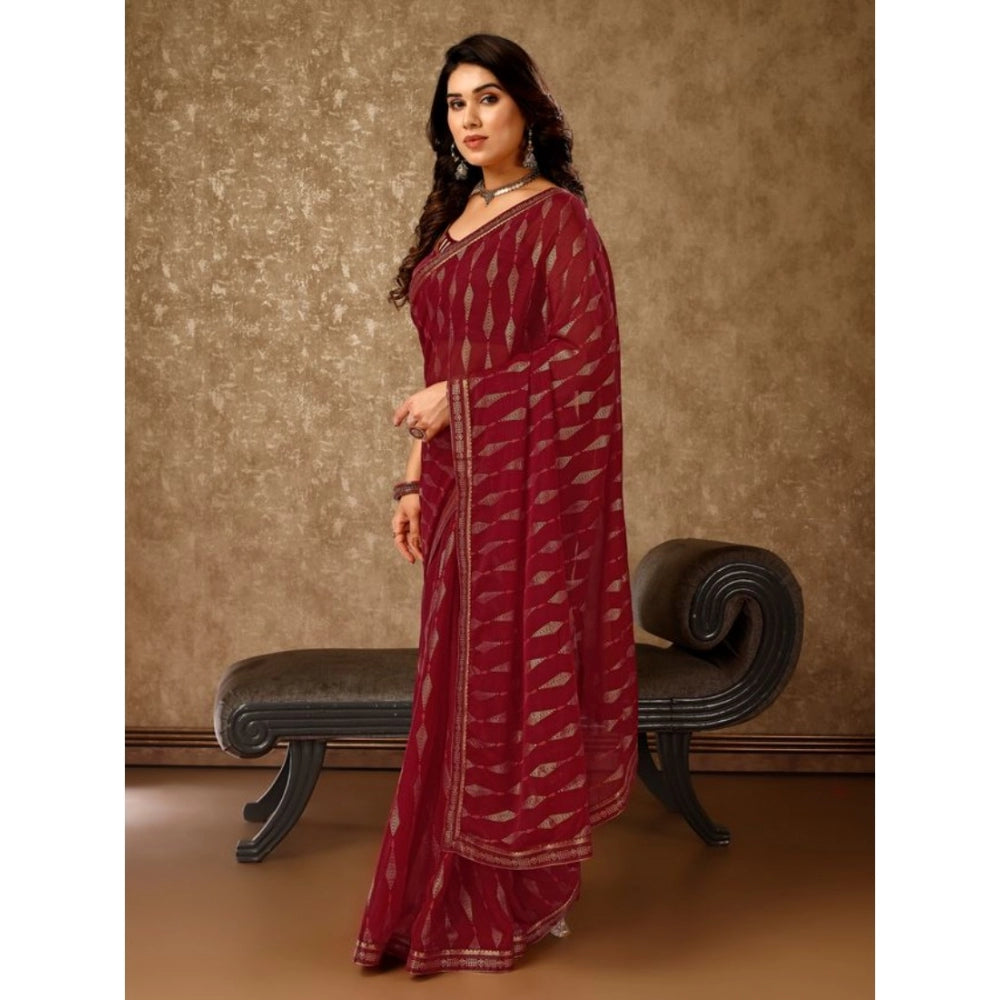 Shopper Beast Women's Zomto Laheriya Saree With Unstitched Blouse (Maroon, 5-6 Mtrs)