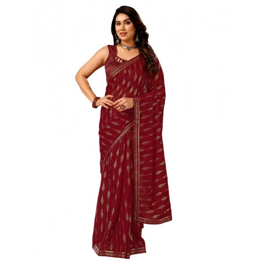 Shopper Beast Women's Zomto Laheriya Saree With Unstitched Blouse (Maroon, 5-6 Mtrs)