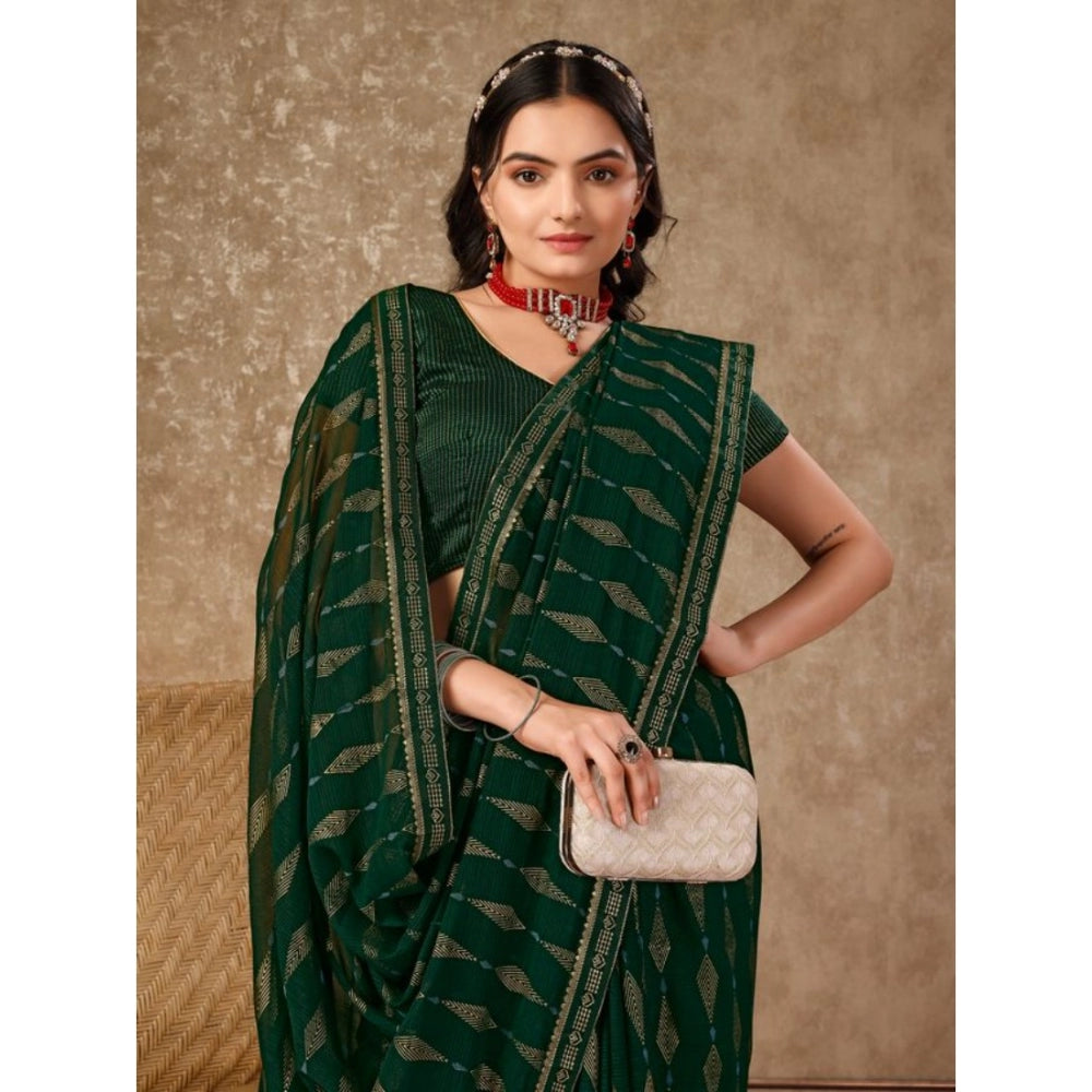 Shopper Beast Women's Zomto Laheriya Saree With Unstitched Blouse (Green, 5-6 Mtrs)