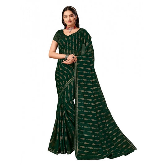 Shopper Beast Women's Zomto Laheriya Saree With Unstitched Blouse (Green, 5-6 Mtrs)