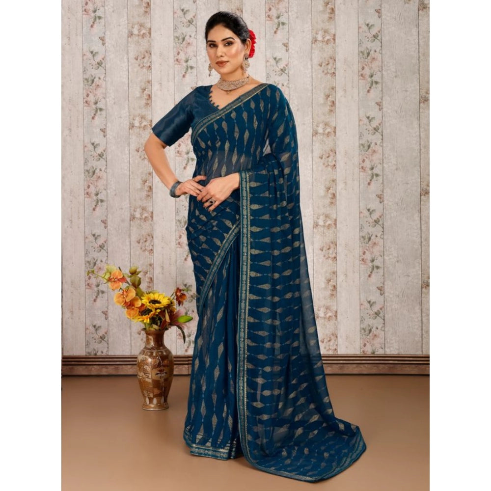 Shopper Beast Women's Zomto Laheriya Saree With Unstitched Blouse (Blue, 5-6 Mtrs)