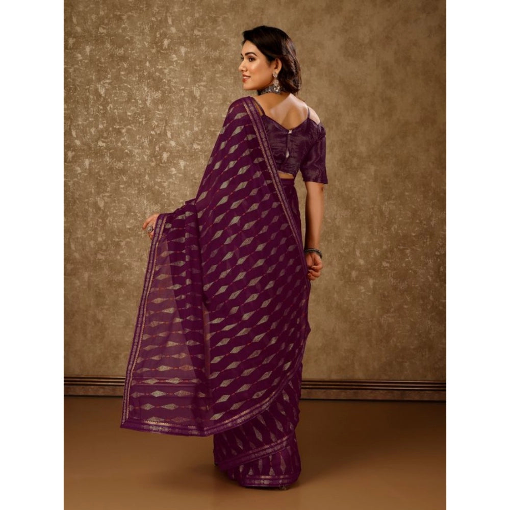 Shopper Beast Women's Zomto Laheriya Saree With Unstitched Blouse (Wine, 5-6 Mtrs)