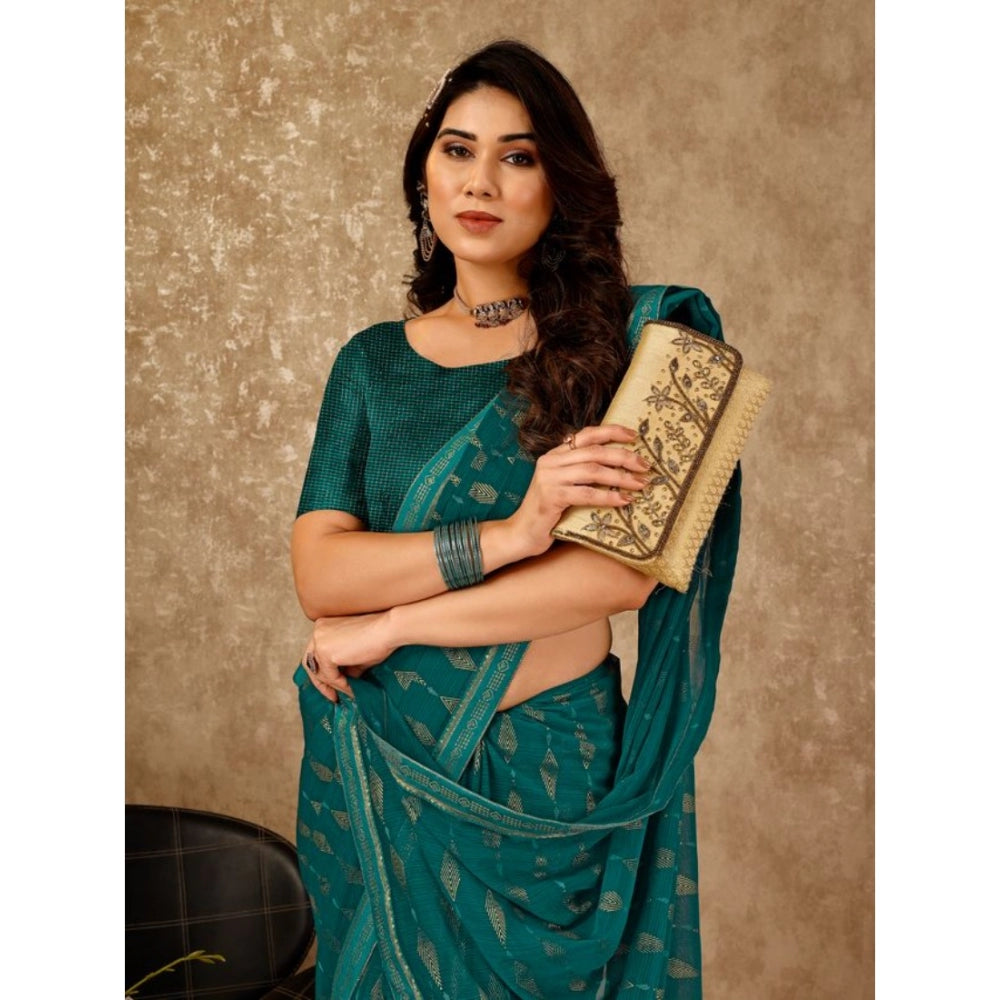 Shopper Beast Women's Zomto Laheriya Saree With Unstitched Blouse (Teal Blue, 5-6 Mtrs)