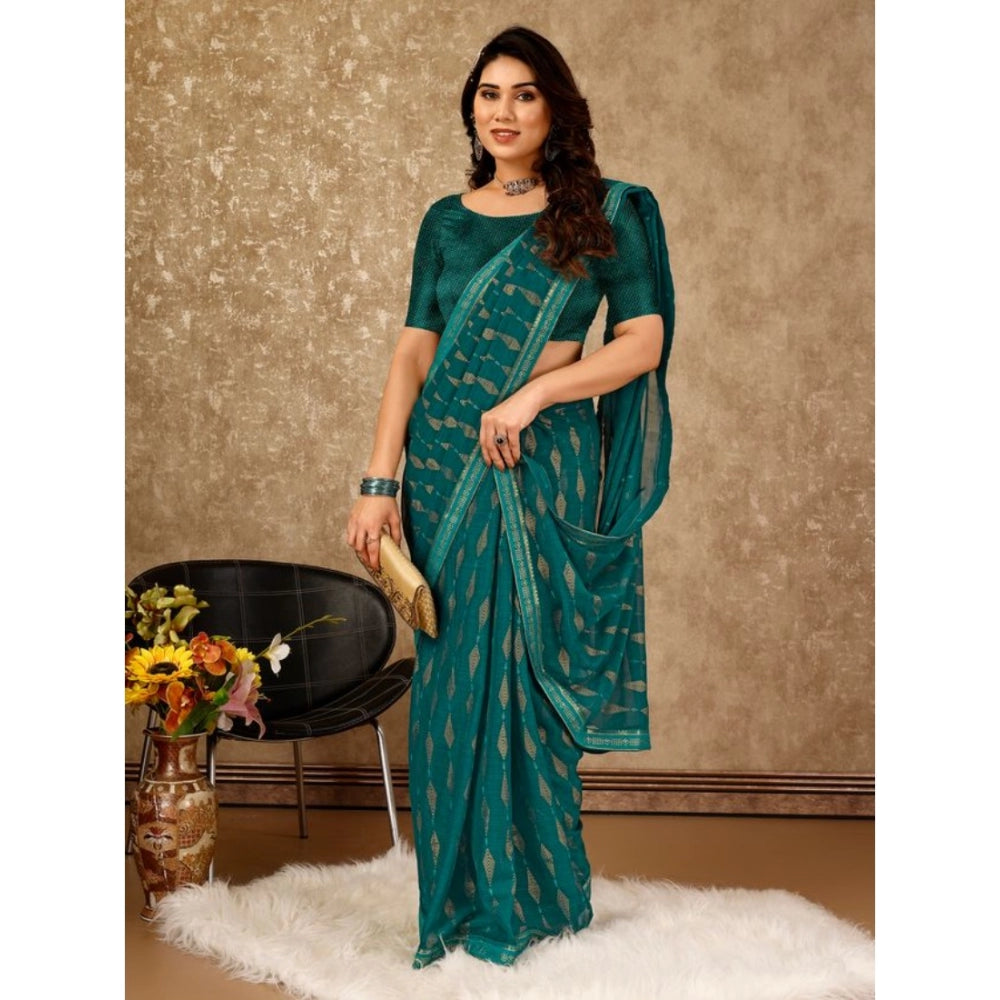 Shopper Beast Women's Zomto Laheriya Saree With Unstitched Blouse (Teal Blue, 5-6 Mtrs)