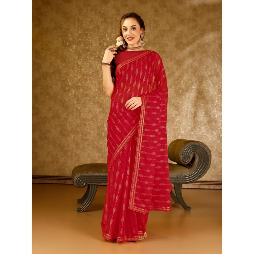 Shopper Beast Women's Zomto Laheriya Saree With Unstitched Blouse (Red, 5-6 Mtrs)