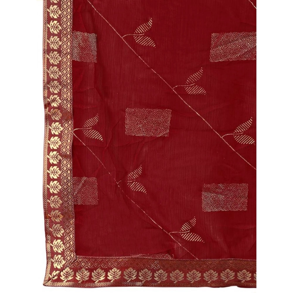 Shopper Beast Women's Zomto Patta Chiffon Saree With Unstitched Blouse (Maroon, 5-6 Mtrs)