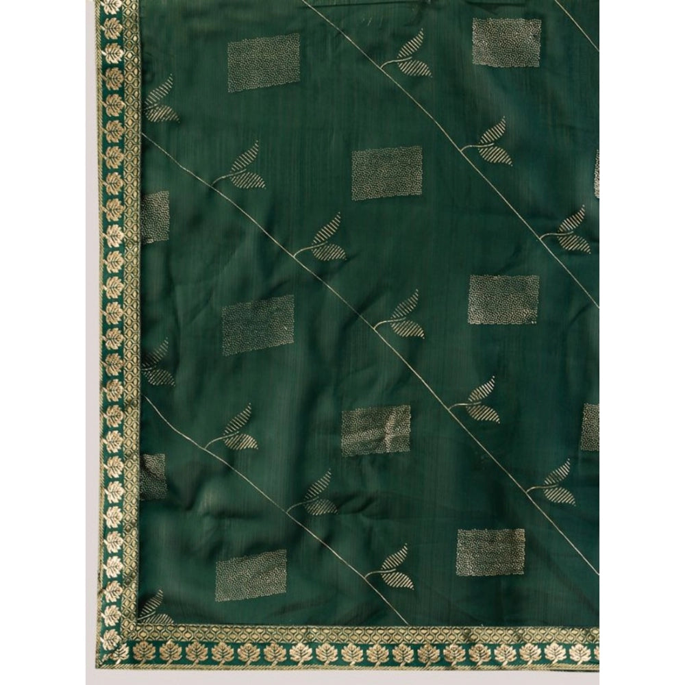 Shopper Beast Women's Zomto Patta Chiffon Saree With Unstitched Blouse (Green, 5-6 Mtrs)