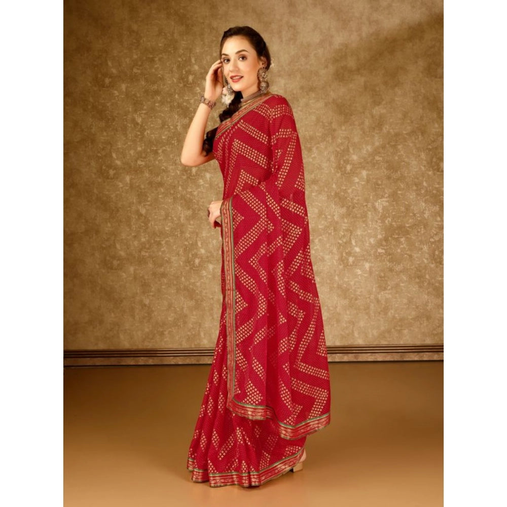 Shopper Beast Women's Zomto Zig Zag Saree With Unstitched Blouse (Red, 5-6 Mtrs)