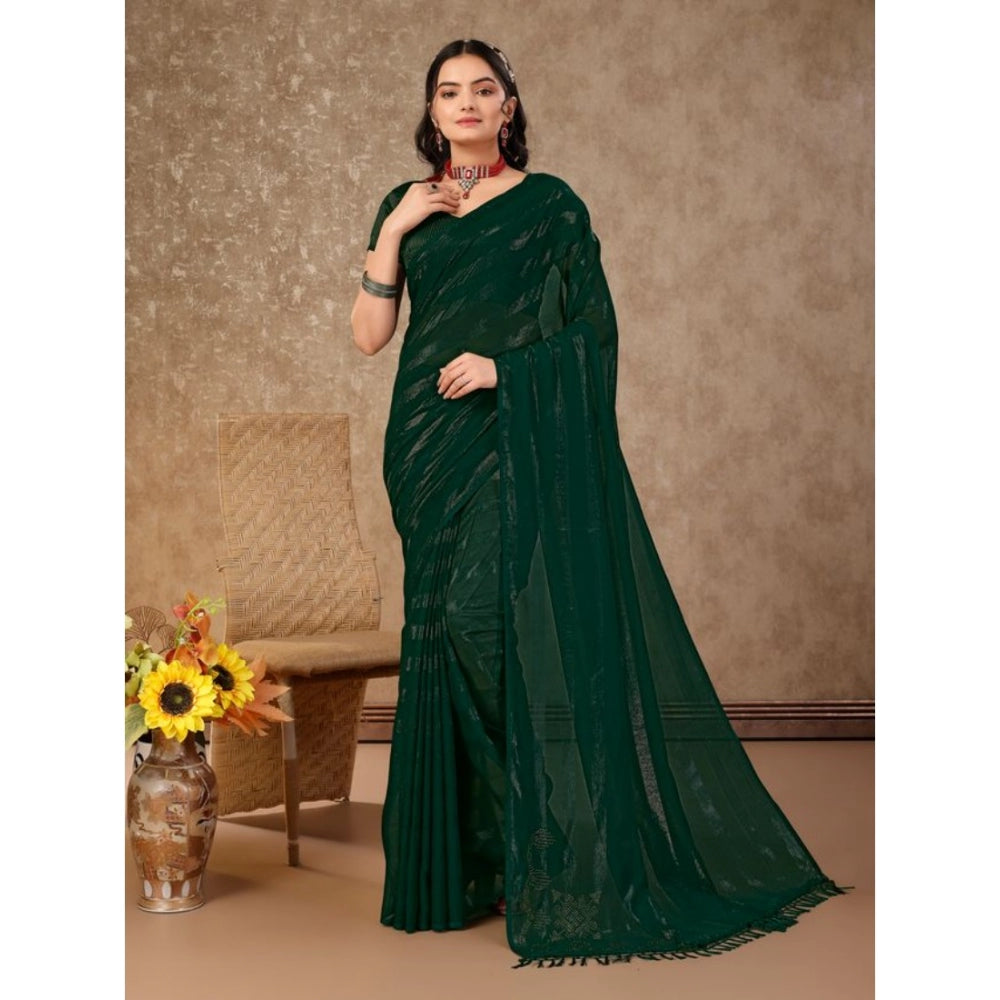 Shopper Beast Women's Chiffon Fabric Line Saree With Unstitched Blouse (Green, 5-6 Mtrs)