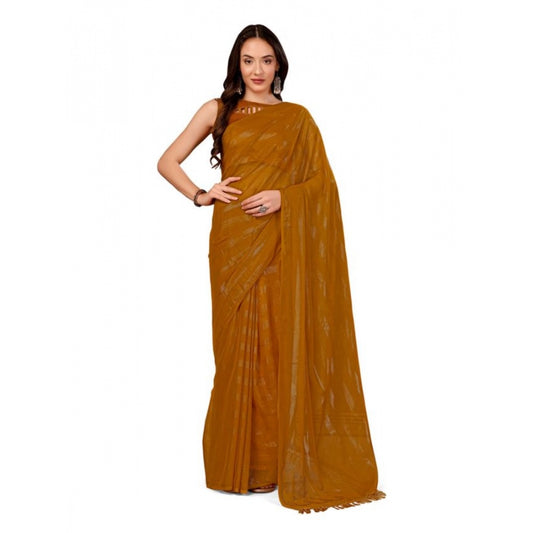 Shopper Beast Women's Chiffon Fabric Line Saree With Unstitched Blouse (Mustard, 5-6 Mtrs)