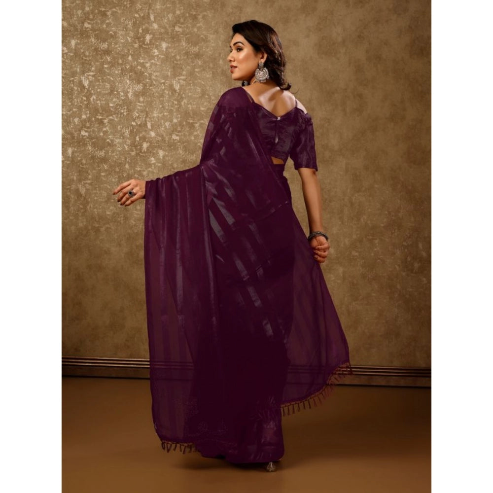 Shopper Beast Women's Chiffon Fabric Line Saree With Unstitched Blouse (Purple, 5-6 Mtrs)