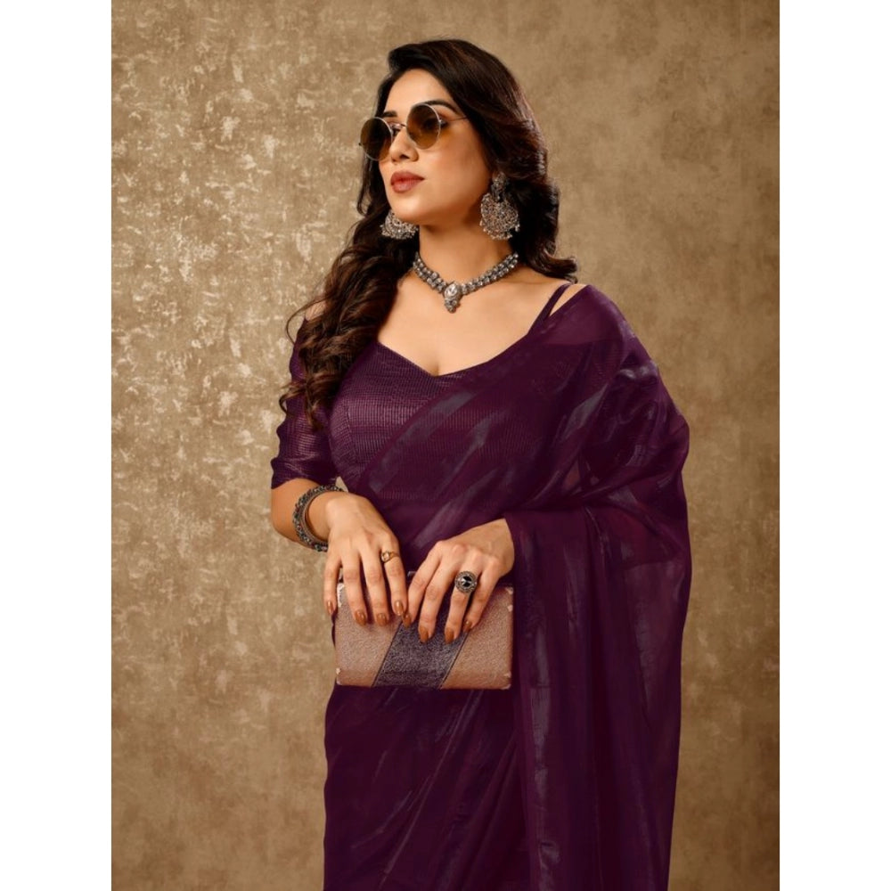 Shopper Beast Women's Chiffon Fabric Line Saree With Unstitched Blouse (Purple, 5-6 Mtrs)