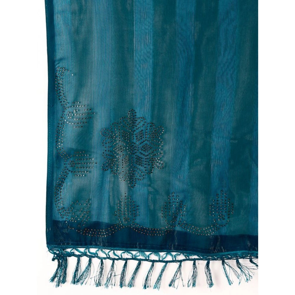 Shopper Beast Women's Chiffon Fabric Line Saree With Unstitched Blouse (Teal Blue, 5-6 Mtrs)