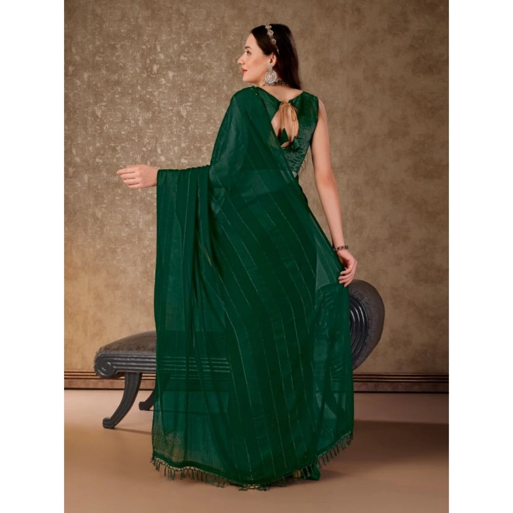 Shopper Beast Women's Chiffon Fabric Line Saree With Unstitched Blouse (Green, 5-6 Mtrs)