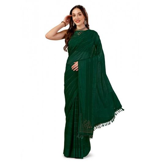 Shopper Beast Women's Chiffon Fabric Line Saree With Unstitched Blouse (Green, 5-6 Mtrs)