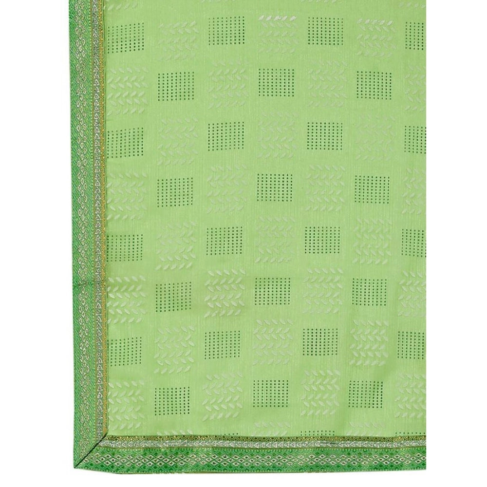 Shopper Beast Women's Zomto Cheked Saree With Unstitched Blouse (Green, 5-6 Mtrs)