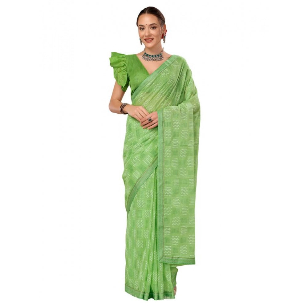 Shopper Beast Women's Zomto Cheked Saree With Unstitched Blouse (Green, 5-6 Mtrs)