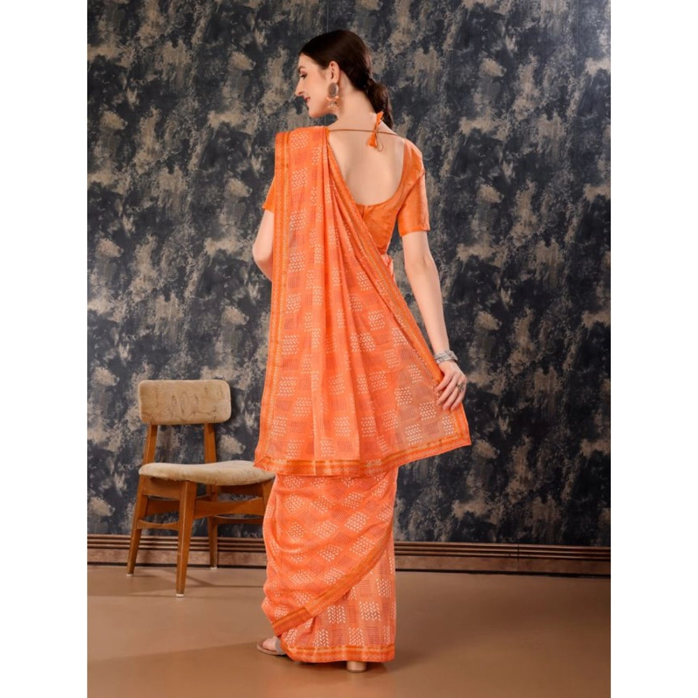 Shopper Beast Women's Zomto Cheked Saree With Unstitched Blouse (Peach, 5-6 Mtrs)