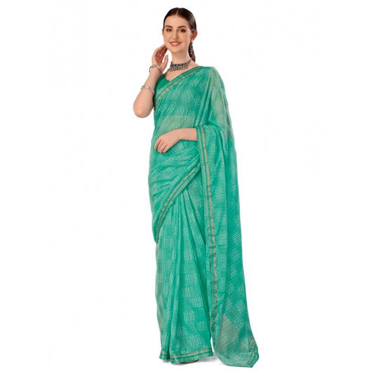 Shopper Beast Women's Zomto Cheked Saree With Unstitched Blouse (Rama Green, 5-6 Mtrs)