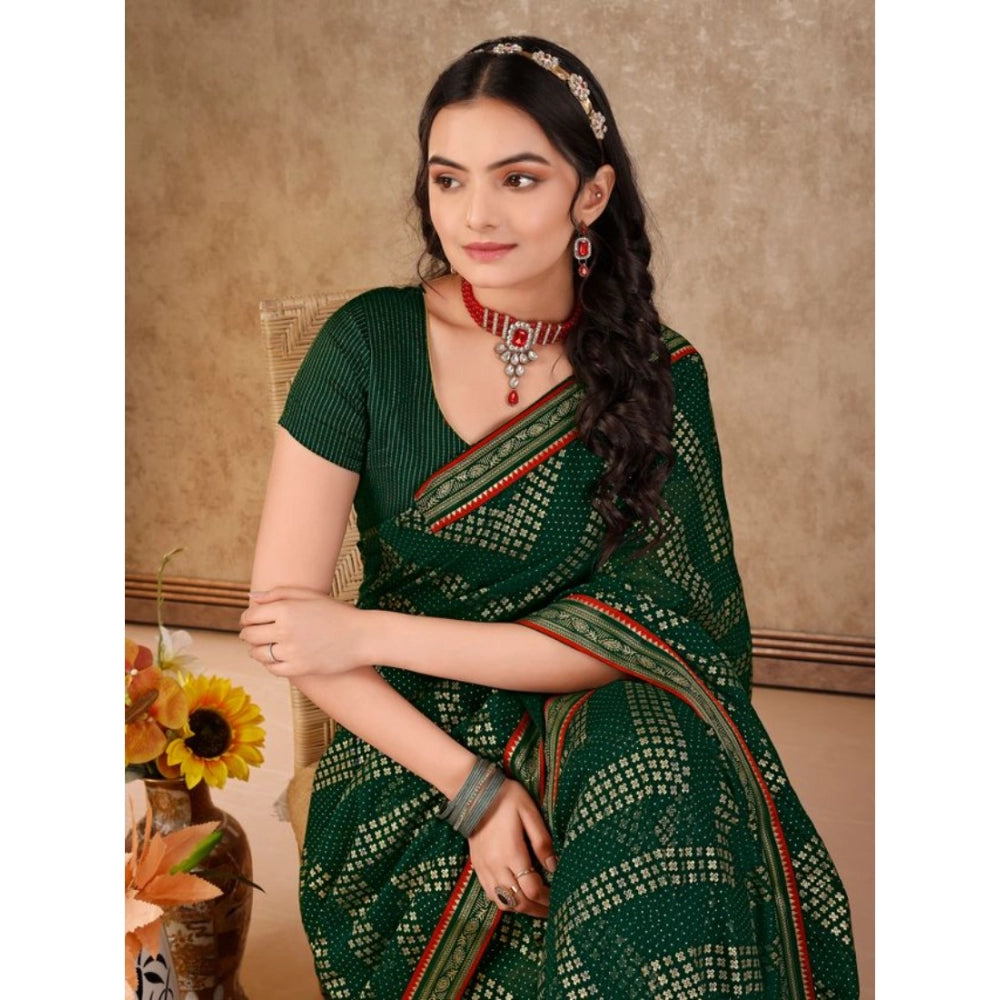 Shopper Beast Women's Zomto Zig Zag Saree With Unstitched Blouse (Green, 5-6 Mtrs)