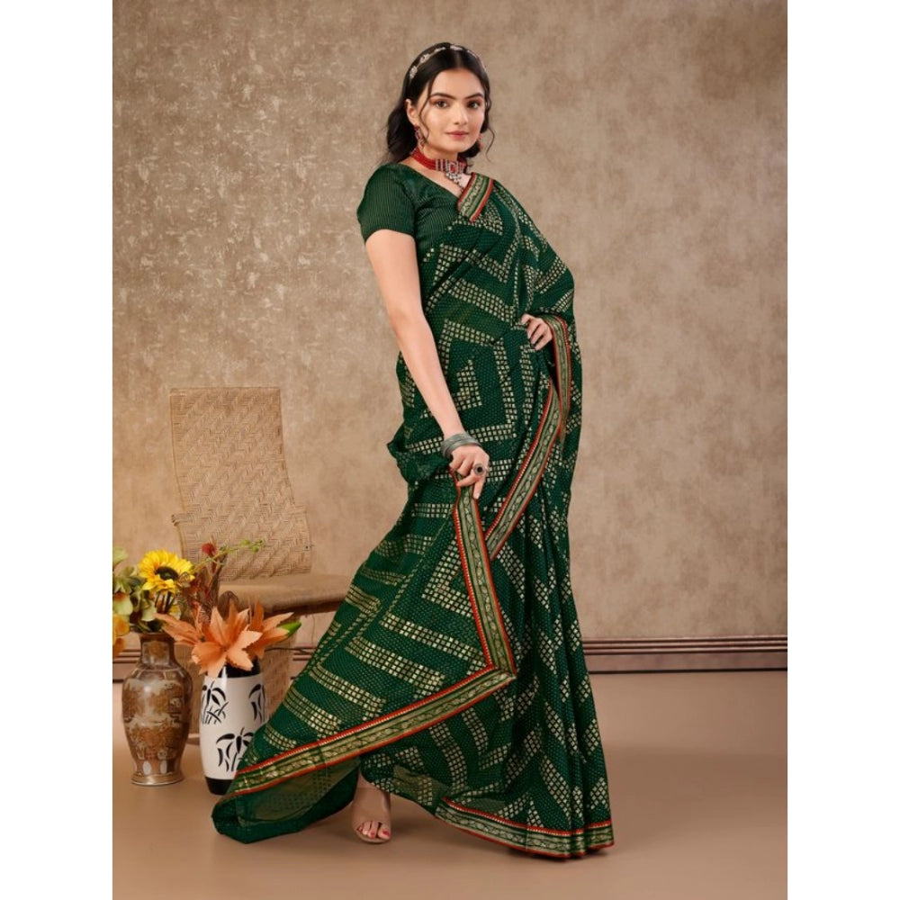 Shopper Beast Women's Zomto Zig Zag Saree With Unstitched Blouse (Green, 5-6 Mtrs)