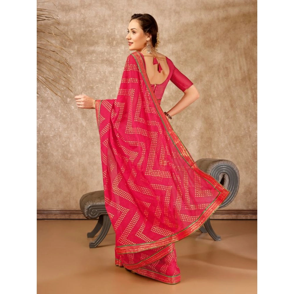 Shopper Beast Women's Zomto Zig Zag Saree With Unstitched Blouse (Pink, 5-6 Mtrs)