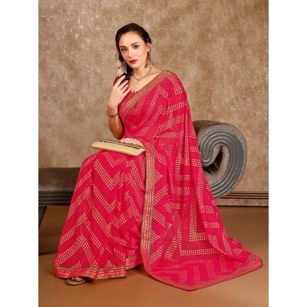 Shopper Beast Women's Zomto Zig Zag Saree With Unstitched Blouse (Pink, 5-6 Mtrs)