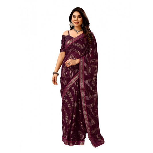 Shopper Beast Women's Zomto Zig Zag Saree With Unstitched Blouse (Wine, 5-6 Mtrs)