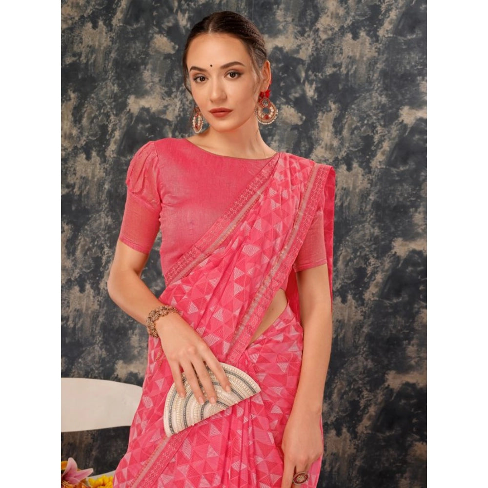 Shopper Beast Women's Zomto Printed Saree With Unstitched Blouse (Dark Pink, 5-6 Mtrs)