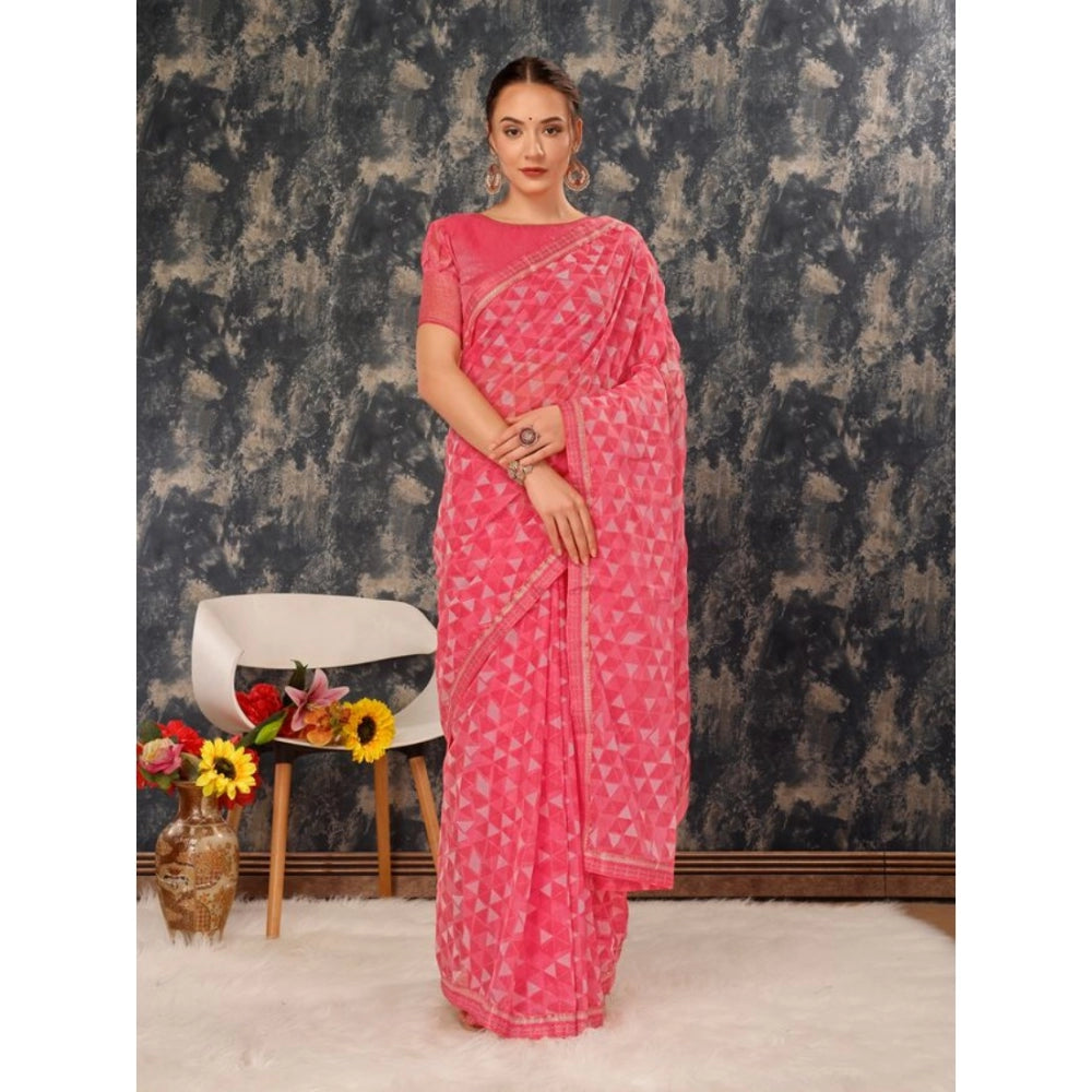 Shopper Beast Women's Zomto Printed Saree With Unstitched Blouse (Dark Pink, 5-6 Mtrs)