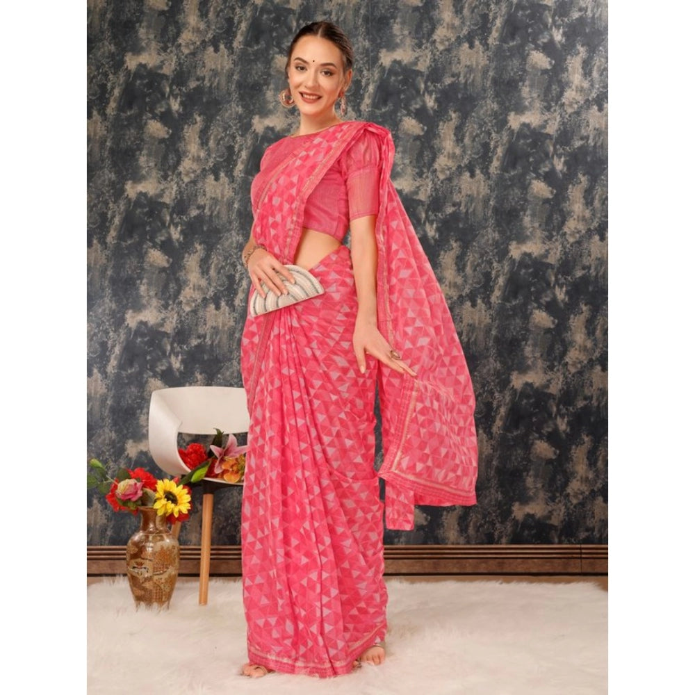 Shopper Beast Women's Zomto Printed Saree With Unstitched Blouse (Dark Pink, 5-6 Mtrs)