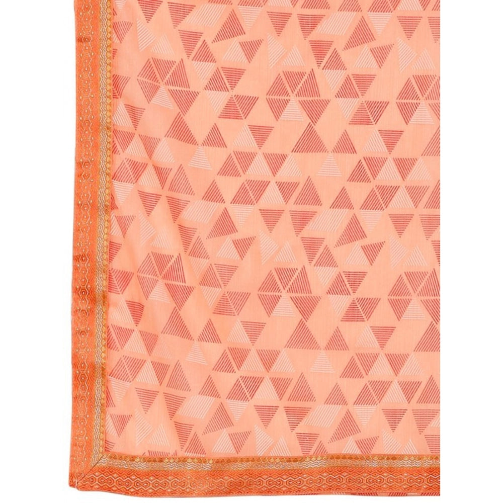 Shopper Beast Women's Zomto Printed Saree With Unstitched Blouse (Peach, 5-6 Mtrs)