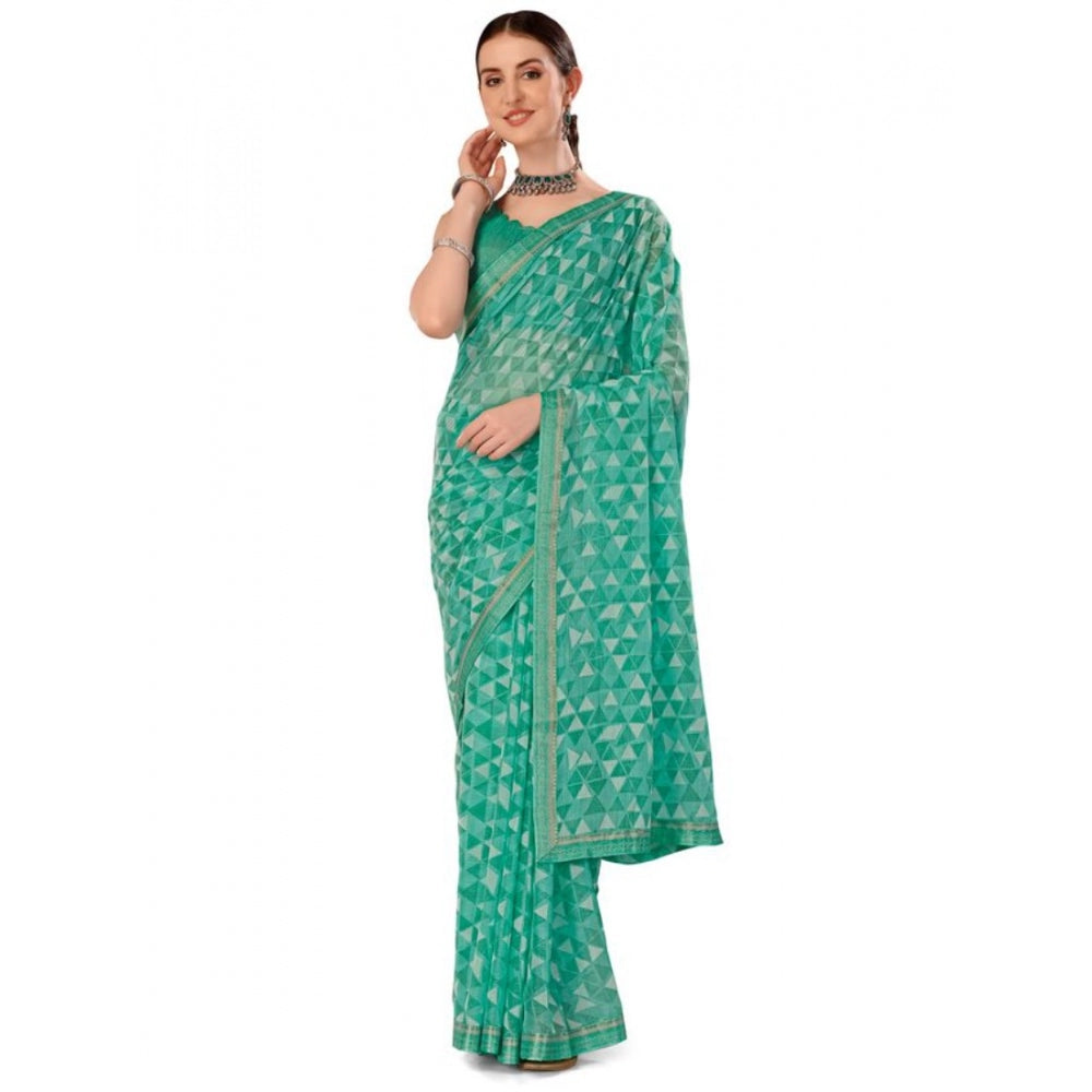 Shopper Beast Women's Zomto Printed Saree With Unstitched Blouse (Turquies Green, 5-6 Mtrs)