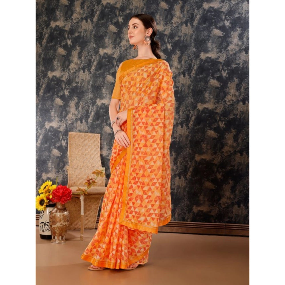 Shopper Beast Women's Zomto Printed Saree With Unstitched Blouse (Light Orange, 5-6 Mtrs)