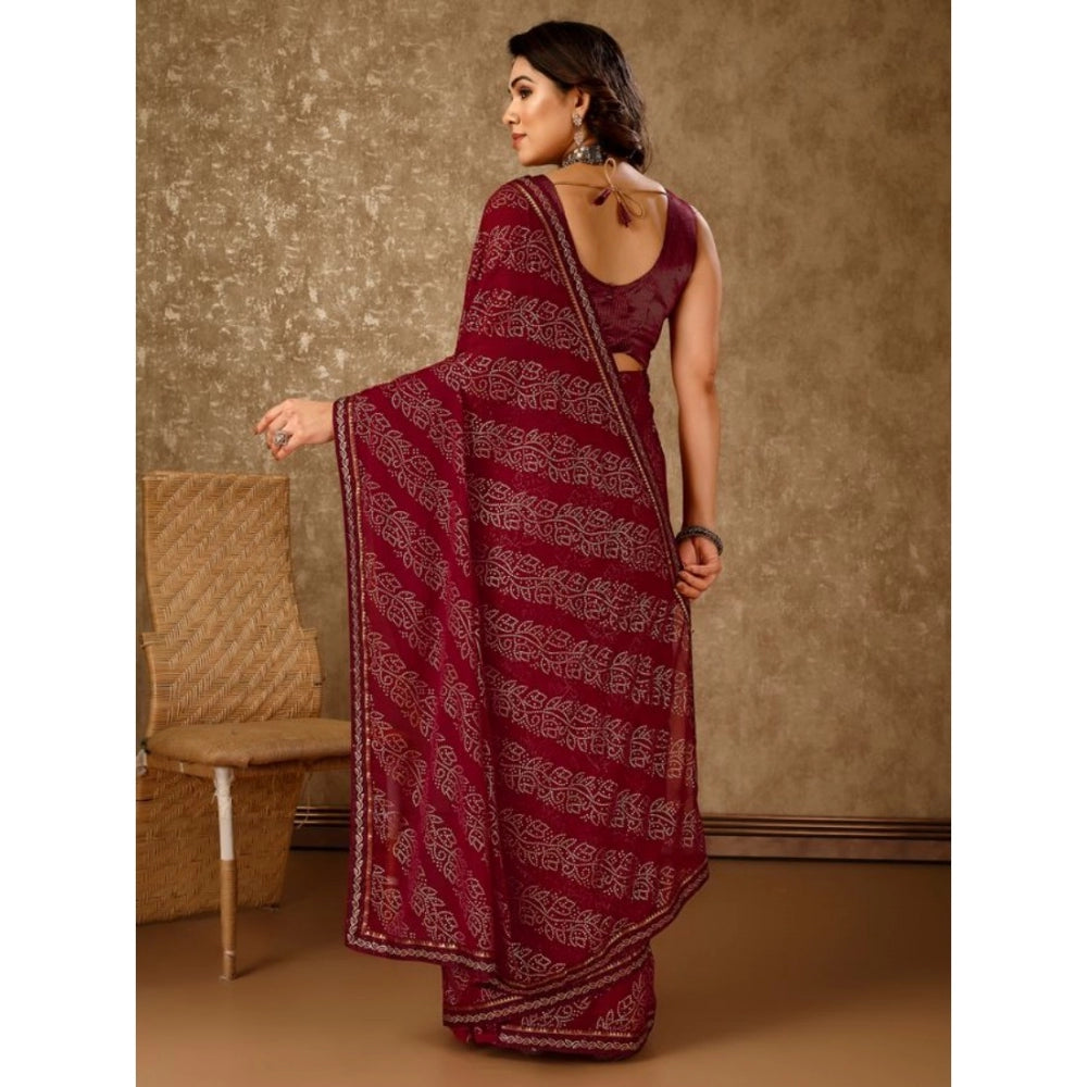 Shopper Beast Women's Zomto Bandhani Saree With Unstitched Blouse (Maroon, 5-6 Mtrs)