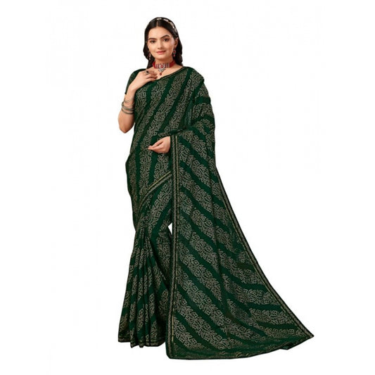 Shopper Beast Women's Zomto Bandhani Saree With Unstitched Blouse (Green, 5-6 Mtrs)